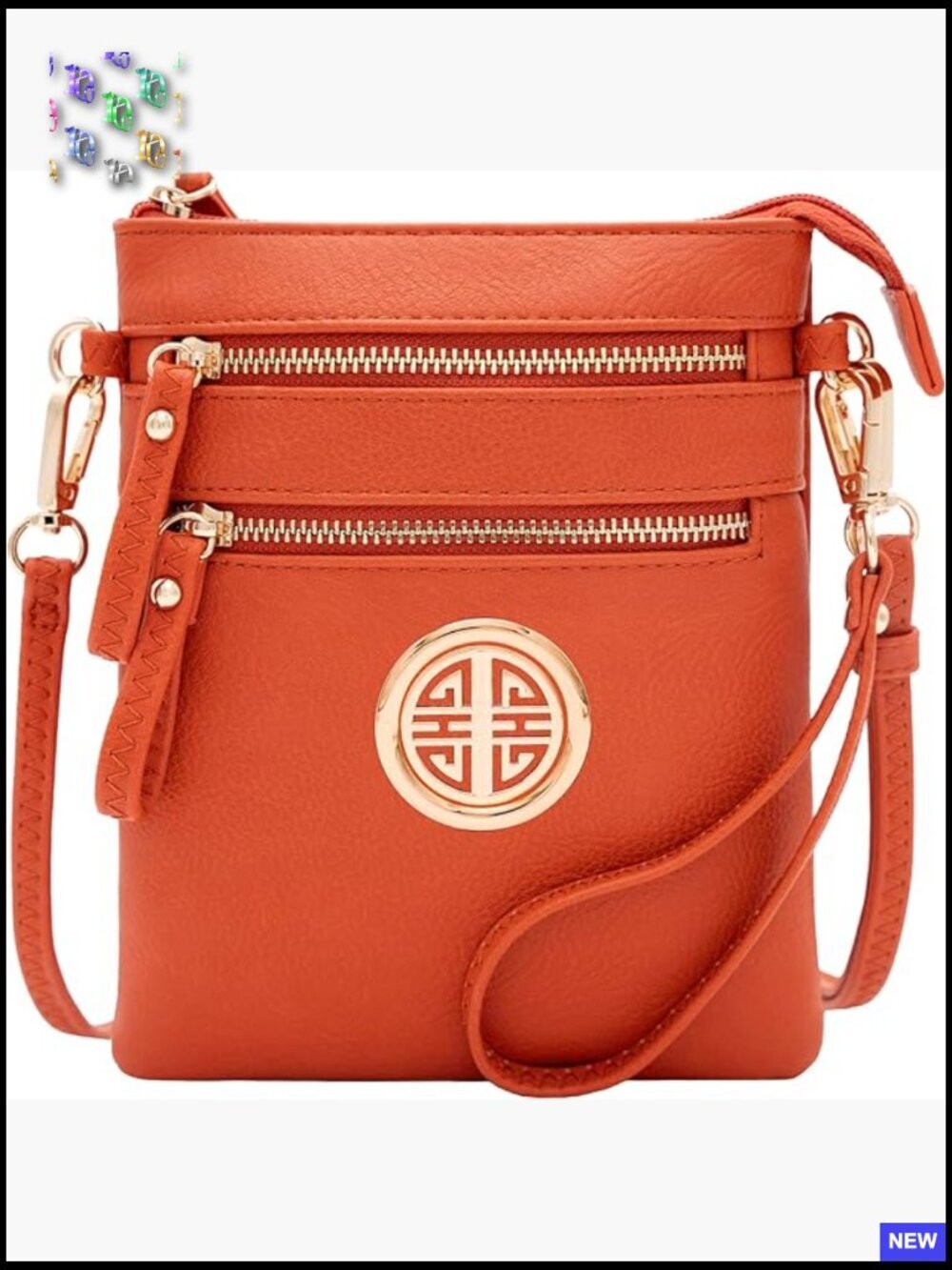 Faux Leather Crossbody Bag with Detachable Wristlet Multi Zipper Pockets